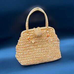 Vintage Top Handle Purse Orange 1960s Woven Handbag Japan Retro Fashion Accessor